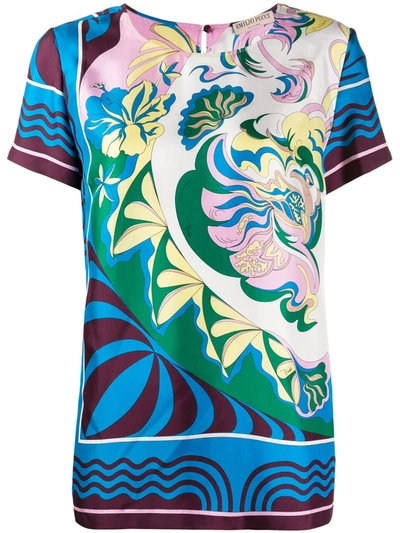 Emilio Pucci Short Sleeve Printed Boxy Top In Multi