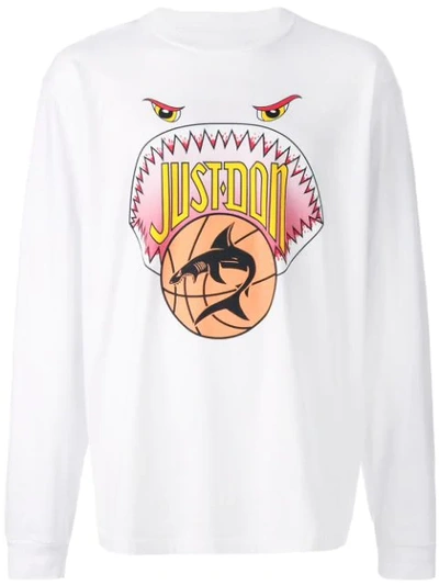 Just Don Shark Mouth Long Sleeve Graphic Tee In White
