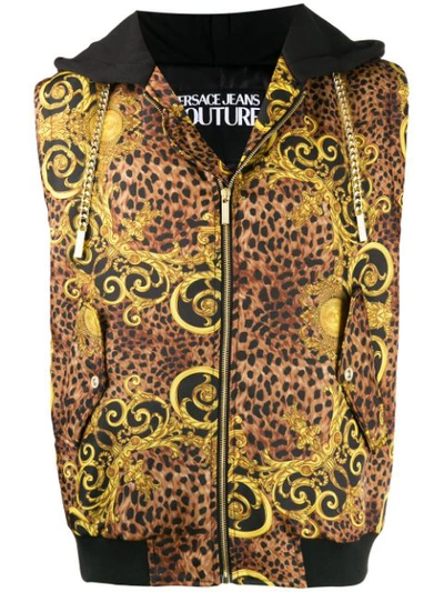 Versace Jeans Couture Patterned Sleeveless Jacket In Gold