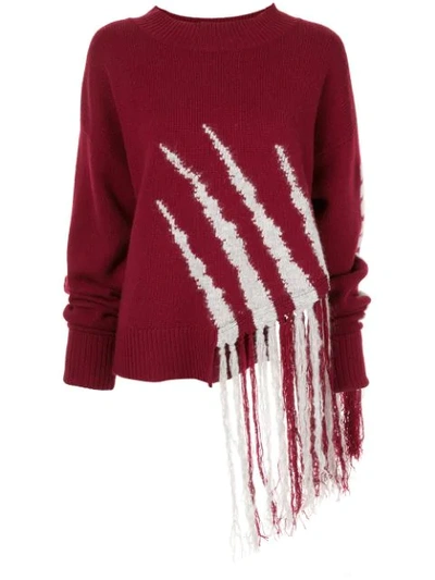 Dawei Fringe Knit Jumper In Red