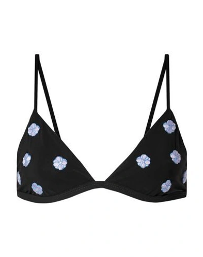 Anemone Floral-embroidered Triangle Bikini Top In Black