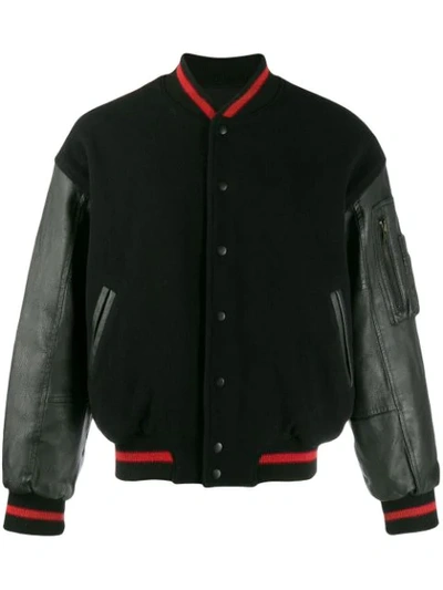 Pre-owned Kansai Yamamoto 1990s Leather Bomber Jacket In Black