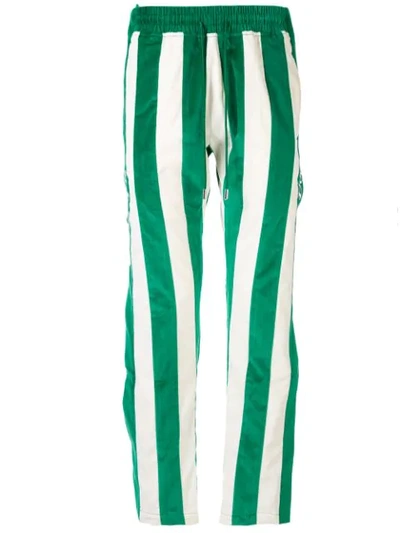 Just Don Striped Velvet Track Pants In Green