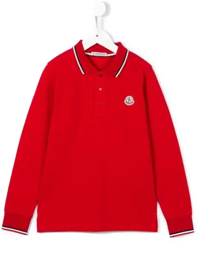 Moncler Kids' Longsleeved Polo Shirt In Red