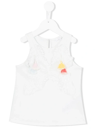 Chloé Kids' Butterfly Embroidered Tank Top In White