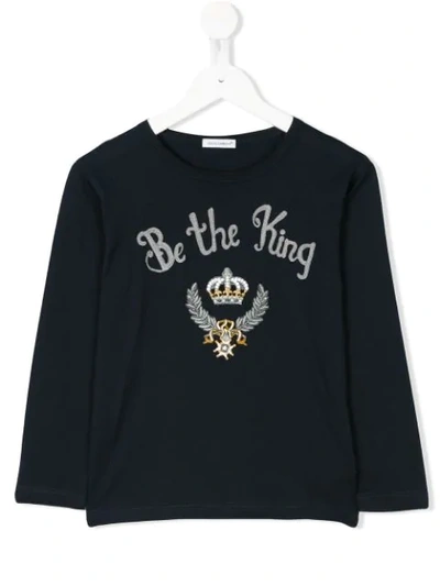 Dolce & Gabbana Kids' Be The King Embroidered Top In Blue