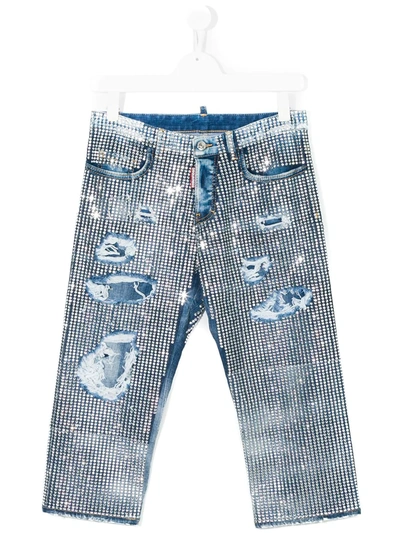 Dsquared2 Kids' Rhinestone Embellished Jeans In Blue
