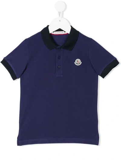 Moncler Teen Logo Patch Polo Shirt In Blue