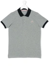 Moncler Teen Contrast Collar Polo Shirt In Grey