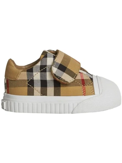 Burberry Babies' Vintage Check And Leather Sneakers In Yellow
