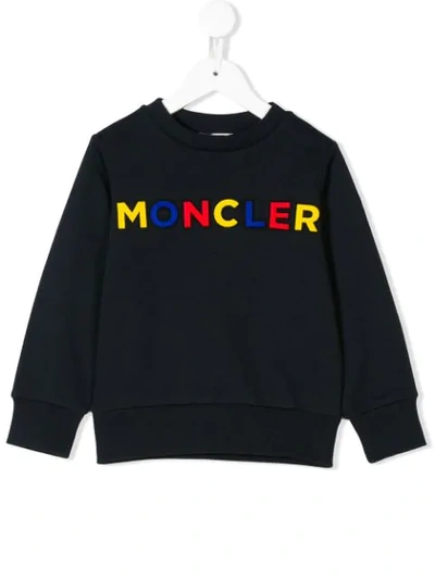 Moncler Kids' Logo Embroidered Sweatshirt In Blue