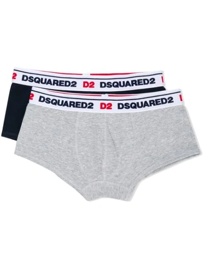 Dsquared2 Kids' Logo Banded Briefs 2 Pack In Grey