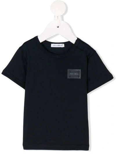 Dolce & Gabbana Babies' Logo Plaque T-shirt In Dark Blue