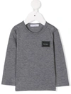 Dolce & Gabbana Babies' Logo Plaque Long-sleeved T-shirt In Grey