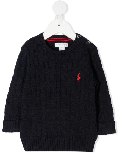 Ralph Lauren Babies' Polo Pony Cable Knit Jumper In Blue