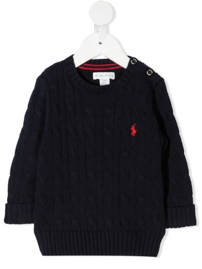 Polo Ralph Lauren Babies' Polo Pony Cable Knit Jumper In Blue