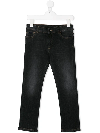 Dolce & Gabbana Kids' Logo Patch Slim-fit Jeans In Grigio