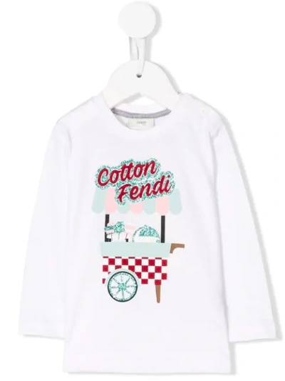 Fendi Babies' Long Sleeve T-shirt In White