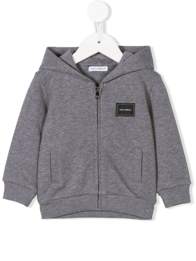 Dolce & Gabbana Babies' Logo Zip-up Cotton Sweatshirt Hoodie In Grey