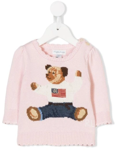 Polo Ralph Lauren Babies' Polo Bear Knitted Jumper In Acacia Pink