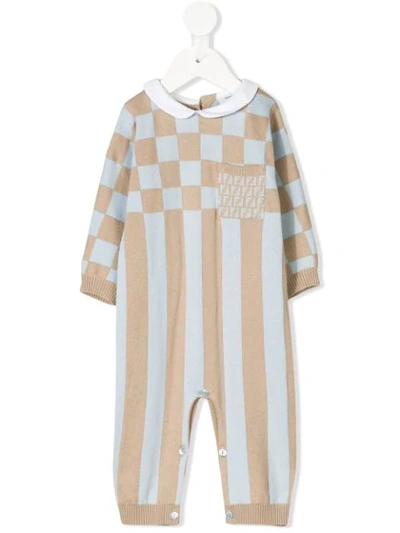 Fendi Babies' Contrast Knitted Romper In Blue