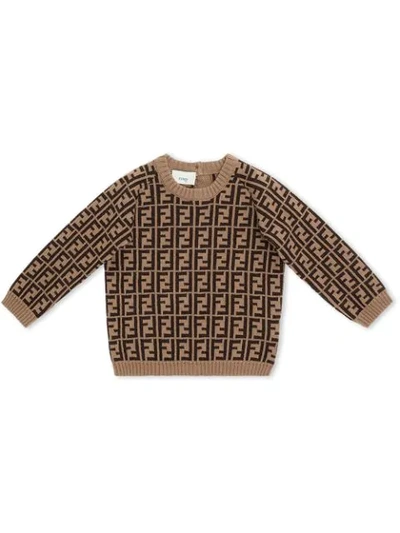 Fendi Brown Jumper With Double Ff For Babykid