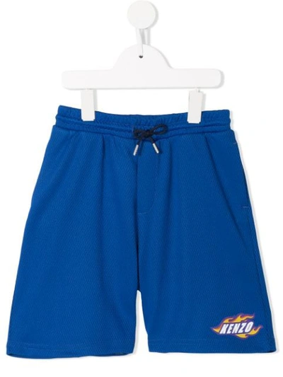 Kenzo Kids' Logo Track Shorts In Blue