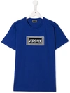 Young Versace Teen Rectangular Logo T-shirt In Blue