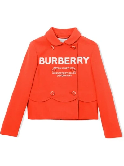 Burberry Kids' Logo Print Crepe Jersey Double-breasted Jacket In Red