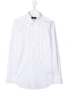 Dsquared2 Teen Ruffle Front Shirt In White