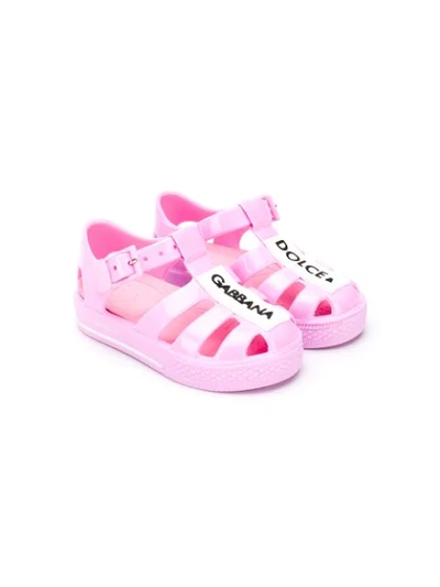Dolce & Gabbana Kids' Logo Patch Jelly Shoes In Pink