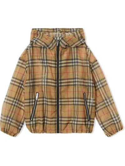 Burberry Kids' Lightweight Vintage Check Hooded Jacket In Brown