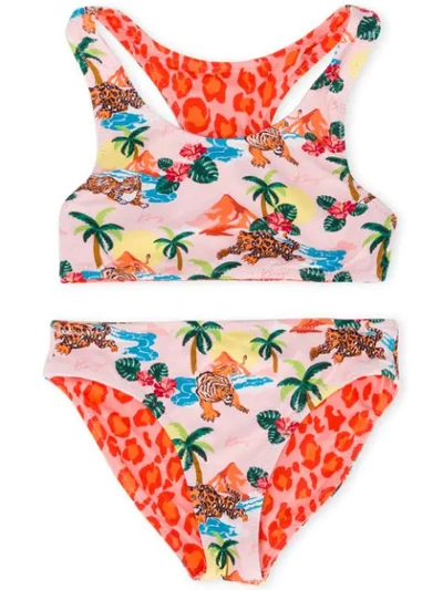 Kenzo Kids' Palm Trees One-piece In Pink