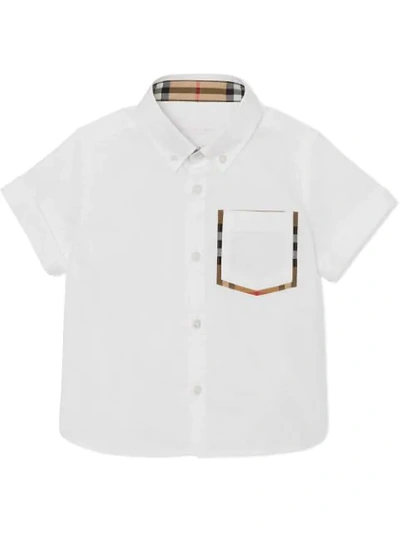Burberry Kids' Short-sleeve Check Detail Cotton Oxford Shirt In White