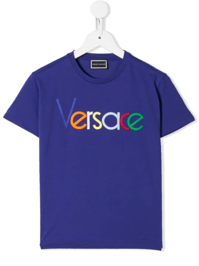 Young Versace Kids' Embroidered Logo T-shirt In Blue