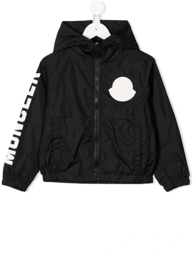 Moncler Kids' Logo Hooded Rain Jacket In Black