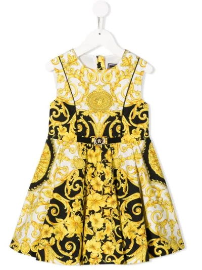 Young Versace Kids' Sleeveless Printed Dress In Black