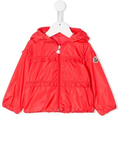 Moncler Babies' Ruffle Trimming Hooded Jacket In Pink