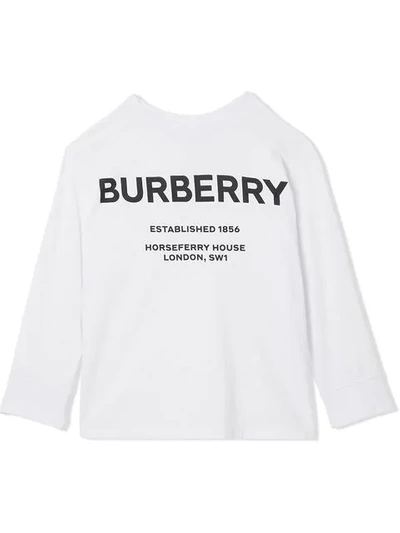 Burberry Kids' Long-sleeved Horseferry Print Top In White
