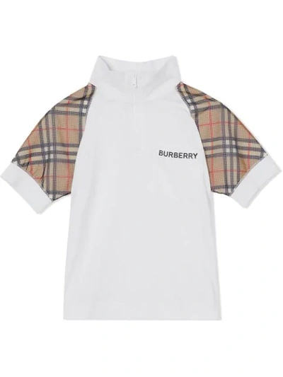 Burberry Kids' Front Zip Polo Shirt In Bianco