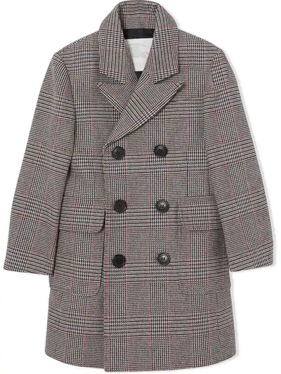 Burberry Kids' Prince Of Wales Check Wool Cotton Blend Coat In Multicolour