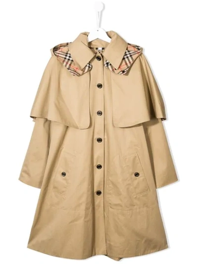 Burberry Kids' Bethel Layered Trench Coat In Neutrals