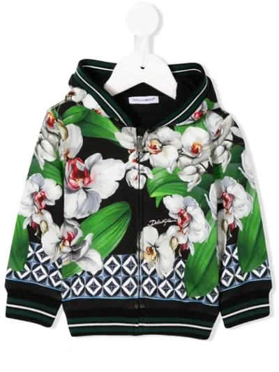 Dolce & Gabbana Babies' Floral Pattern Hoodie In Green