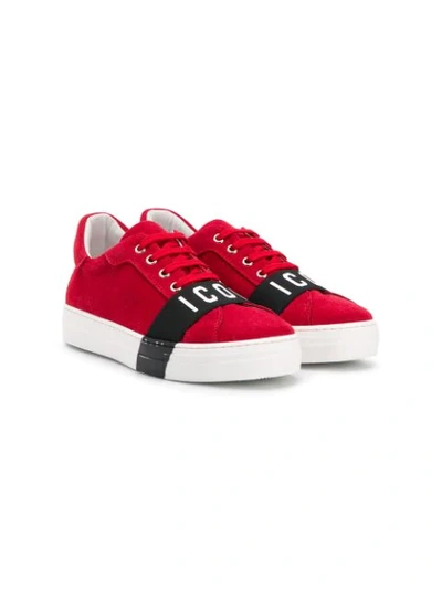 Dsquared2 Kids' Icon Print Low Top Sneakers In Red