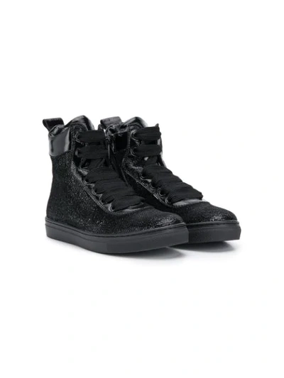 Andrea Montelpare Kids' Laminated High-top Sneakers In Black
