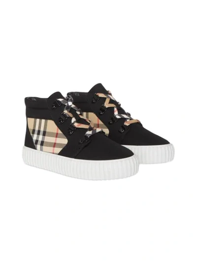 Burberry Kids' Vintage Check Hi-top Trainers In Black