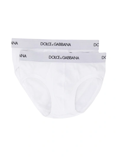 Dolce & Gabbana Kids' Jersey Briefs Two-pack With Branded Elastic In White
