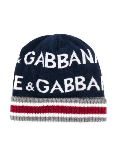 Dolce & Gabbana Kids' Ribbed Knit Hat In Blue