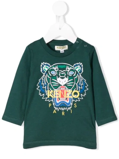 Kenzo Babies' Embroidered Tiger Logo Top In Verde Scuro