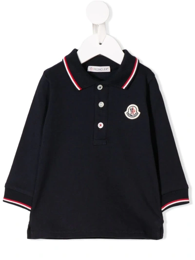 Moncler Babies' Logo Patch Polo Top In Blue